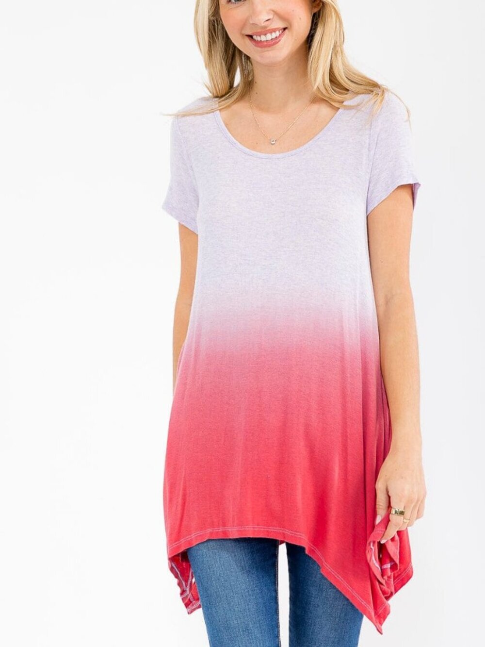 Asymmetrical Dye Tunic Top Short Sleeve Size Small Lilac‎ Coral New